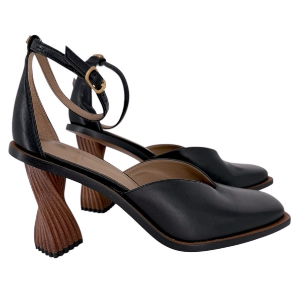Sam Edelman Evita Square Toe Sculpted Heels Black Leather Size 8 Contemporary - Picture 1 of 14